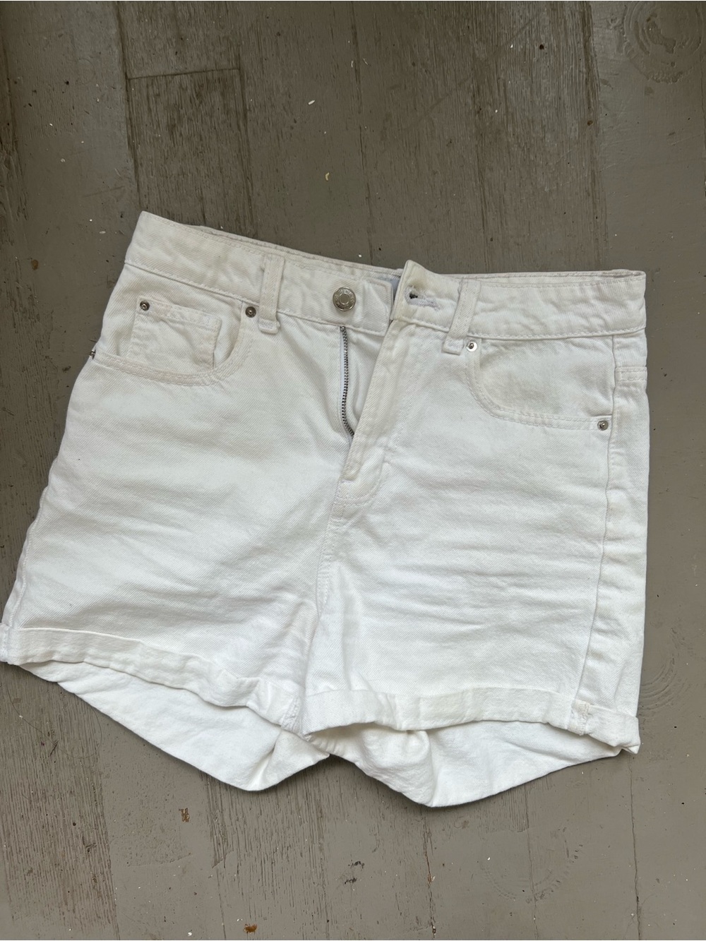 High Waisted White Denim Shorts